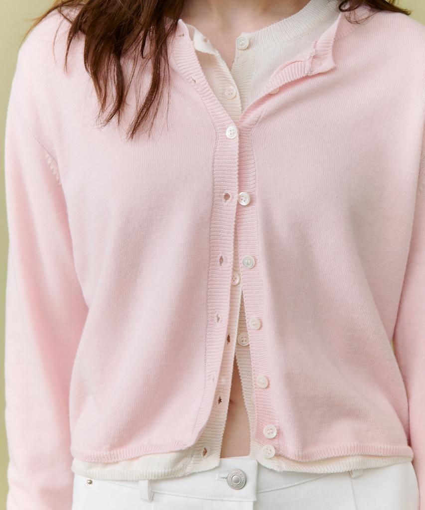 Deolil Crop Button Cardigan_Pink