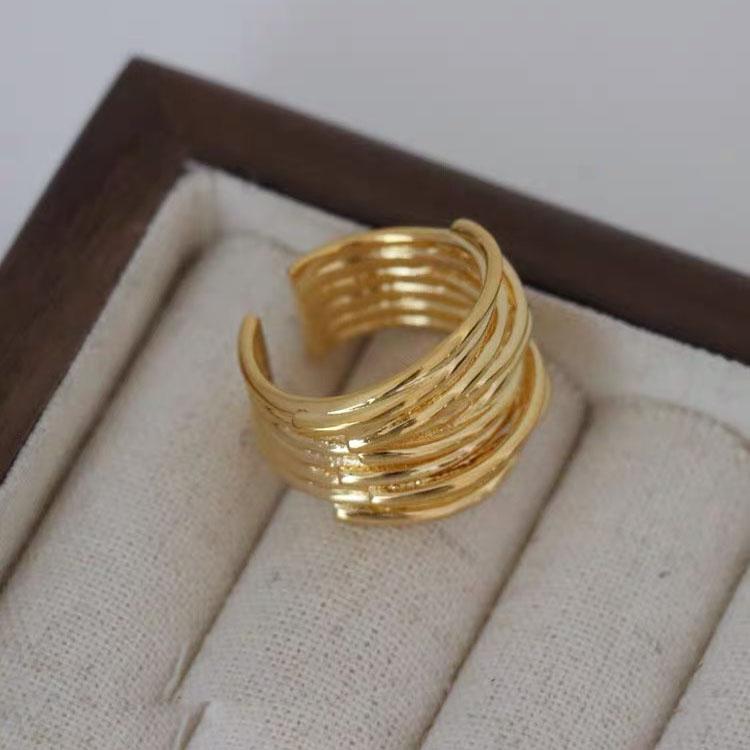 Anello in Argento Sterling 925 da Donna Gioielli Raffinati Dito Regolabile Aperto Vintage alla Moda Anello Dorato del Periodo tra le Due Guerre per Festa Regalo di Compleanno