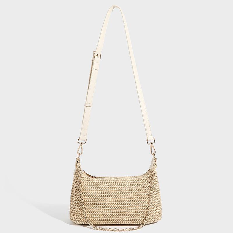Women's Straw Woven Shoulder Chain Small Bag Chain Summer Essential Leisure High-quality Bag Shoulder Armpit Bag Women's Bag