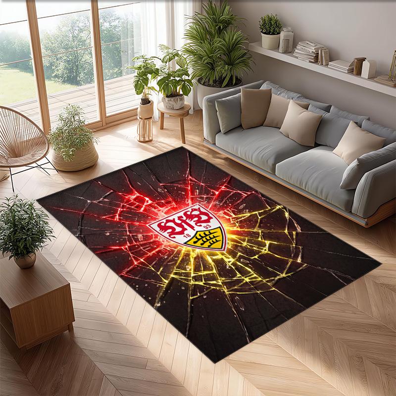 VfB Stuttgart Football Print Crystal Velvet Rug, Comfortable Water Absorbent Non Slip Indoor Floor Carpet