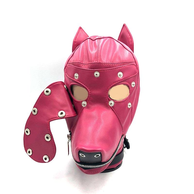 Hot Soft Leather Bondage Dog Head Hood Headgear Face Mask Detachable Eyepatch Adult Slave BDSM Bed Sex Games Toy 4 Color