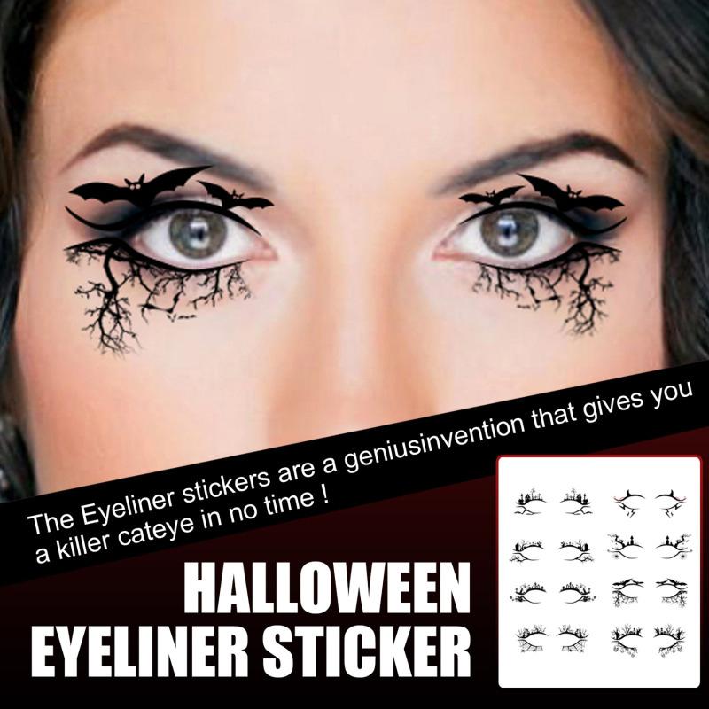 10Pairs Halloween Tattoo Stickers Black Temporary Tattoos Eye Corner Sticker For Halloween Makeup Realistic Face Tattoo Body