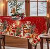 Vintage Winter Wonderland Christmas Tablecloth with Santa Reindeer & Snowman Patterns - Rectangular Table Cover
