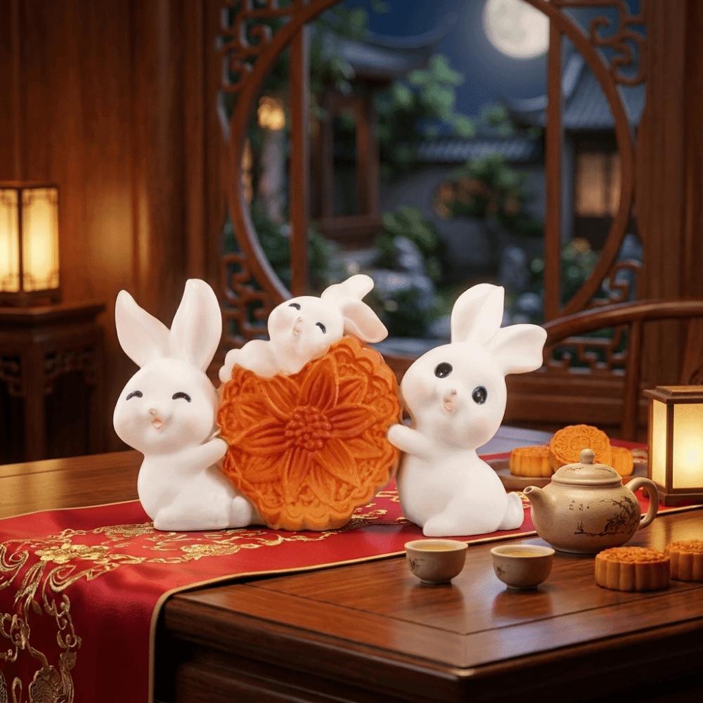 Resin Mini Ornaments Mooncake Mid-Autumn Festival Desk Figurines Cute Micro Landscape Decor DIY