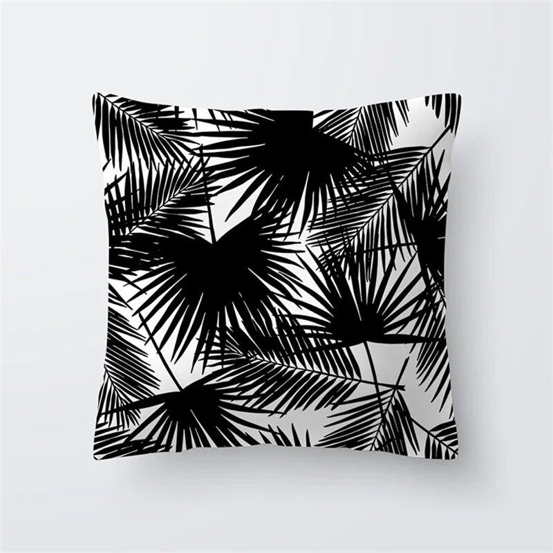 Home Decor Black and White Plant Leaf Sofa Pillow Cover Office Seat Cushion  Tropical