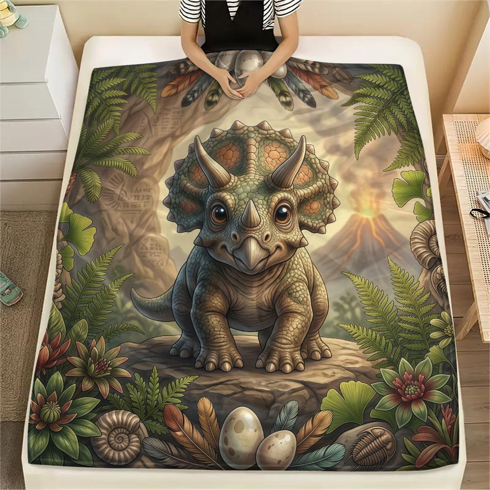 Flower border dinosaur horse Print Flannel Blanket High quality Comfortable for All Seasons Home Decor Warmth and Comfort Perfect for Christmas Gifts