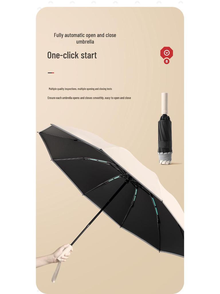 Dual-Purpose Automatic Folding UV Umbrella with 20 Ribs - Reinforced Black Glue for Sun and Rain Protection
