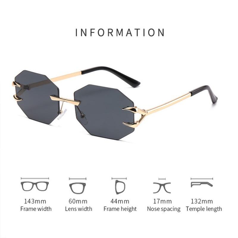 Lunettes de soleil sans monture tendance pour hommes avec design octogonal polygonal - Style urbain Y2K, monture en métal, verres PC pour vêtements décontractés et d'extérieur