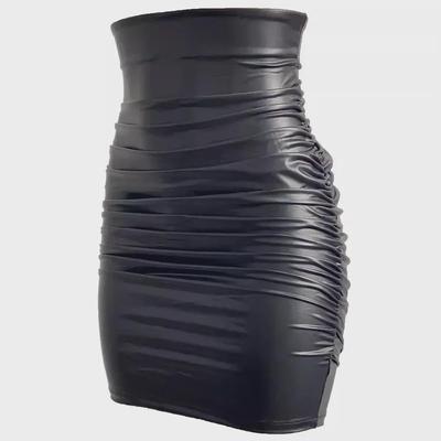 Jupe plissée sexy en cuir PU grande taille, style européen et américain, coupe ajustée aux hanches et style court pour femme