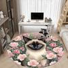 1pc Cat Floral Print Office Round Rug, Carpet for Office, Gaming, Lightweight Round Floor Mat yy260208087