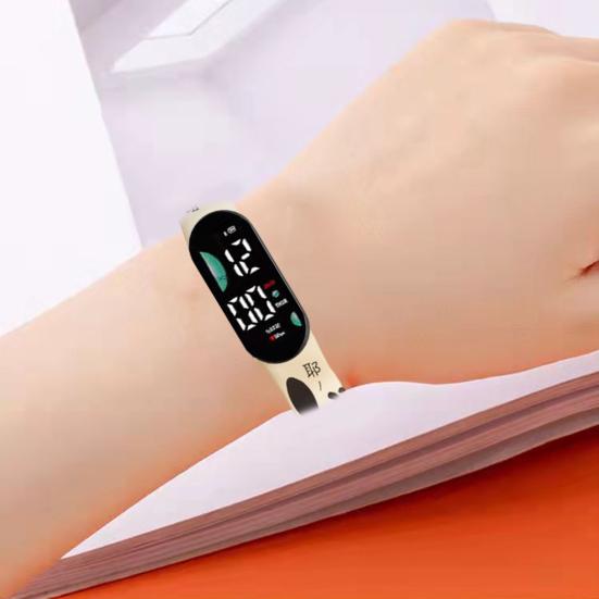 Children Digital Watch LED Cartoon Dog Print Adjustable Silicone Strap Clear Accurate Display Portable Students Unisex Wristwatch