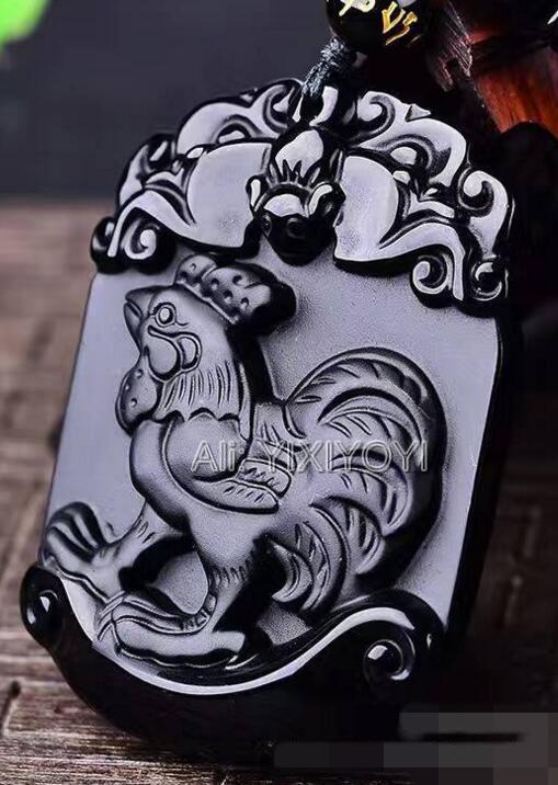 Naturalny Czarny Obsydian Rzeźbiony Chiński Starożytny Dwanaście Zwierząt Zodiaku Szczęśliwy Amulet Wisiorek Koraliki Naszyjnik Modny Prezent Biżuteria