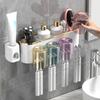 Wall Mount 2-in-1 Toothbrush Holder with Squeezer & Built-in Cup | No Drill Bathroom Organizer for 2-4 Brushes