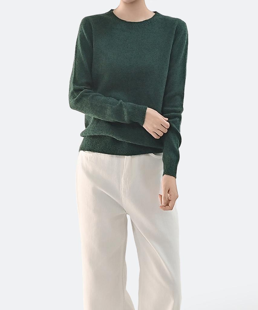 Keulleiseu 100% Wool Heather Round Neck Knit Sweater_Brown