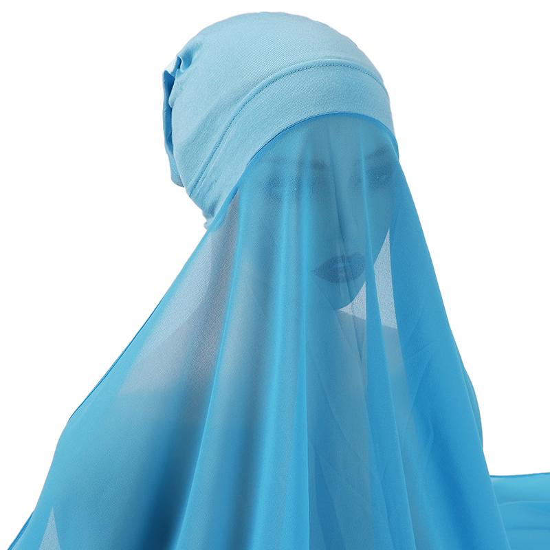 Muslim Women Bonnet + Chiffon Shawl Instant Under scarf Cap Islam Inner Scarf Headband Stretch Hijab Cover Headwrap Turbante