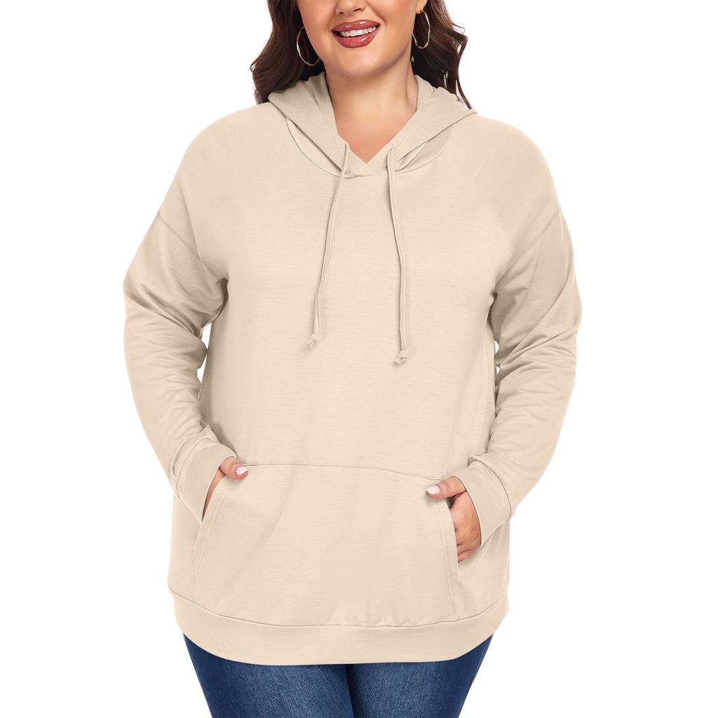 Women's  Casual Large Sized Long Sleeved Hooded Solid Color Sweatshirt