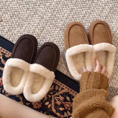 Lazy Half-pack Outer Slippers Women's 2025 Winter New Non-slip One-pedal Fur Integrated Plush Cotton Shoes