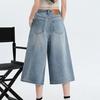 Yousheng Cropped Jeans for Women Wide Leg High Waisted Denim Pants Summer Casual Short Baggy Jeans with Pockets