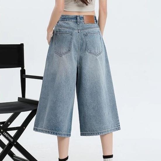 Yousheng Cropped Jeans for Women Wide Leg High Waisted Denim Pants Summer Casual Short Baggy Jeans with Pockets