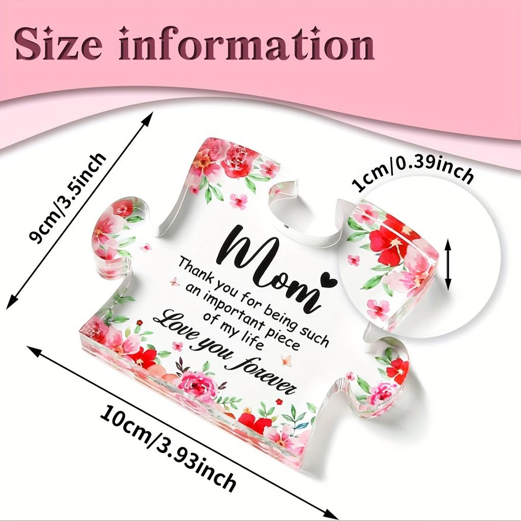 Art Deco Acrylic Puzzle Piece Plaque with Floral Design - Collectible Figurine for Mom, Love & Appreciation Message - Versatile Decoration for Kitchen