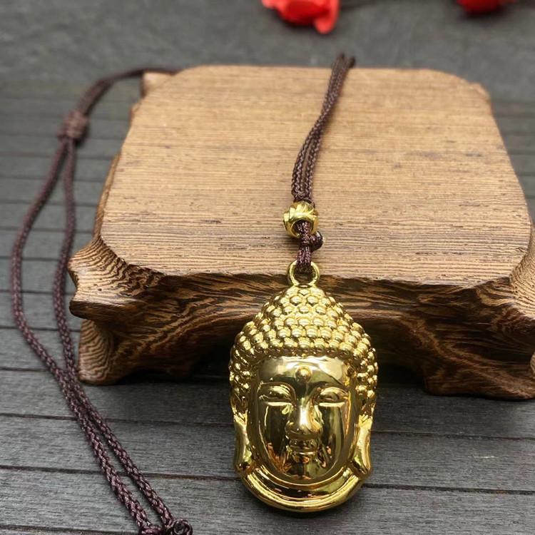 Vietnamesischer Sandgold Buddha Anhänger: Vergoldetes Maitreya Flammen Design