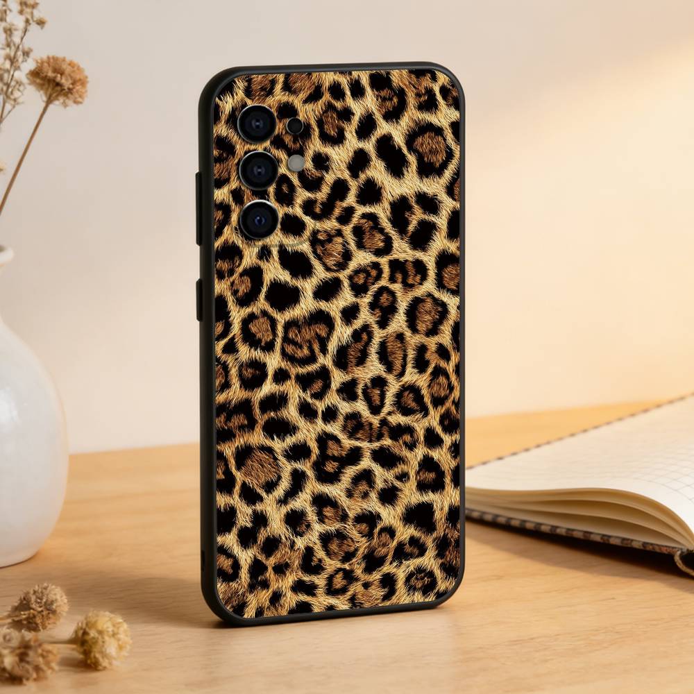 Leopard Print Phone Case Black Silicone Soft For Samsung S25,S24,S21,S22,S23,S30,Ultra,S20,Plus,Fe,Lite