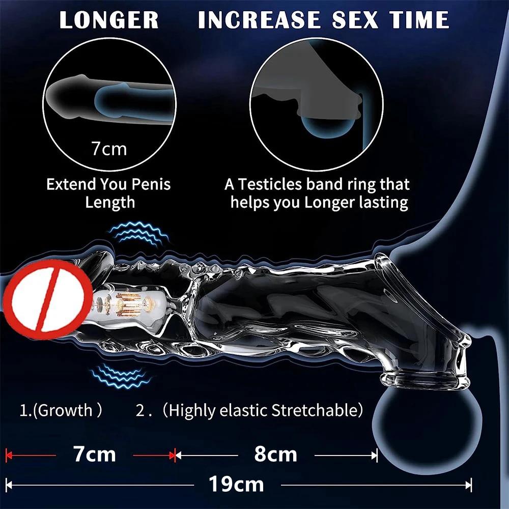 Penis Sleeve Extensions Men's Condoms Enlargement Delay Vibrators Crystal Penis Cock Ring Vibrating Penis Cover Sex Toys For Men
