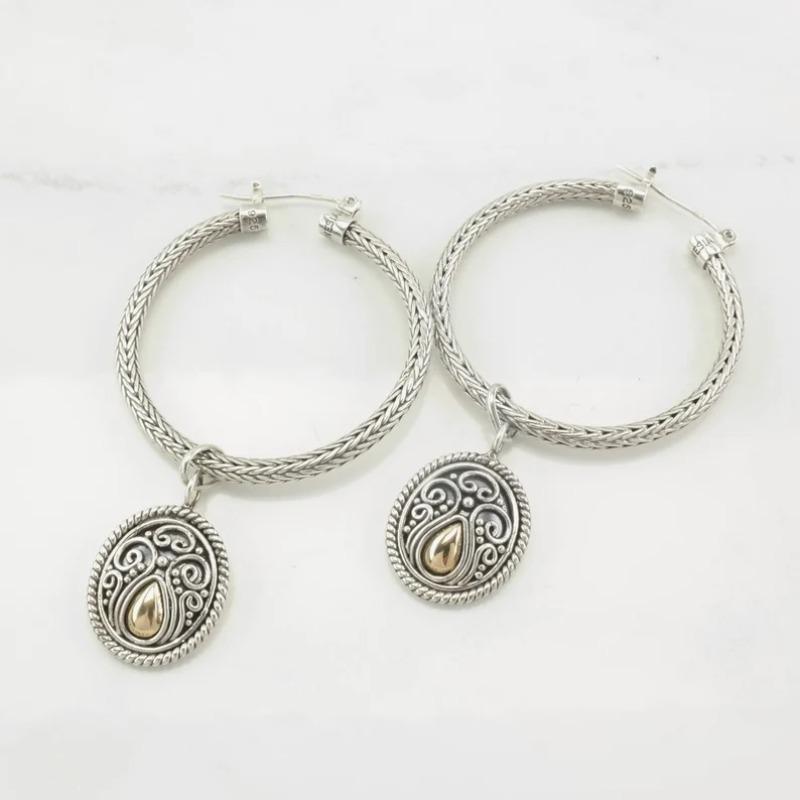 Vintage Round Geometry Hollow Earrings for Women Silver Color Party Dangle Earrings for Women
