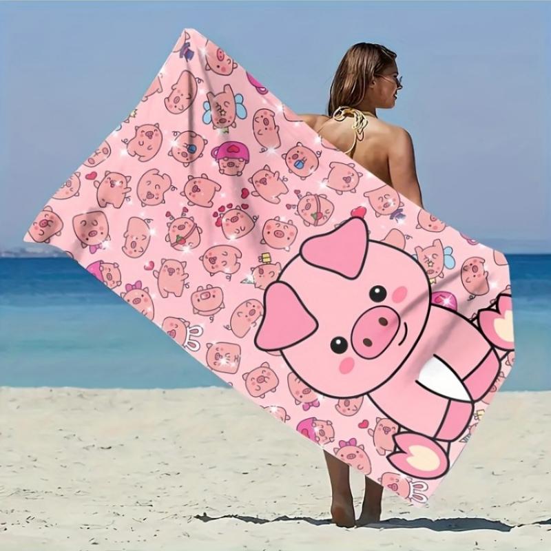 

1pc Adorable Cartoon Pig Print Beach Towel - Pool, Camping, Yoga - Vibrant Pink with Playful Pig Design, Poolside Accessory W40*H60(CM)