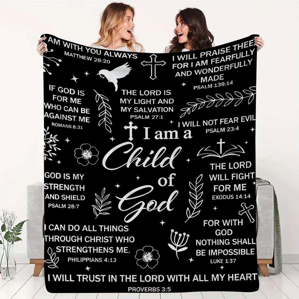 1pc Christian Bible Verse Blanket Ephesians 4: 32 1 Corinthians 13: 4-8 2 Timothy 3: 16-17 Christ Religious Faith Gift Soft Flanne