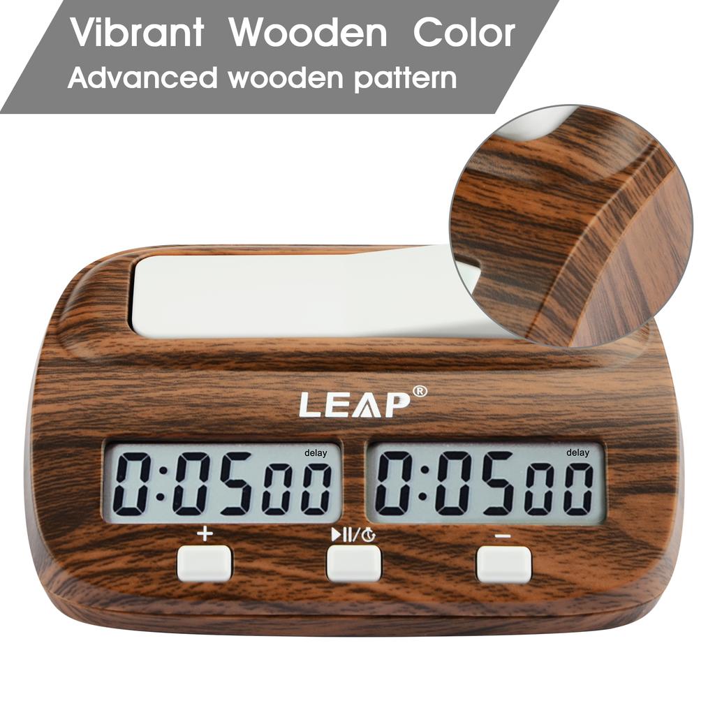 LEAP Chess Clock Digital Chess Timer with Delay and Bonus Professional for Board Games Timer Wood Grain Color3