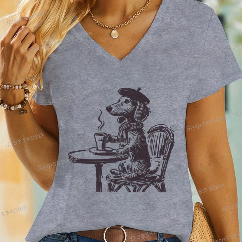 Vintage Dog TShirt for Women Coffee Dachshund Mom Short Sleeve Tee Coffee Lover Gift Fashion Dachshund Owner Funny T Shirts