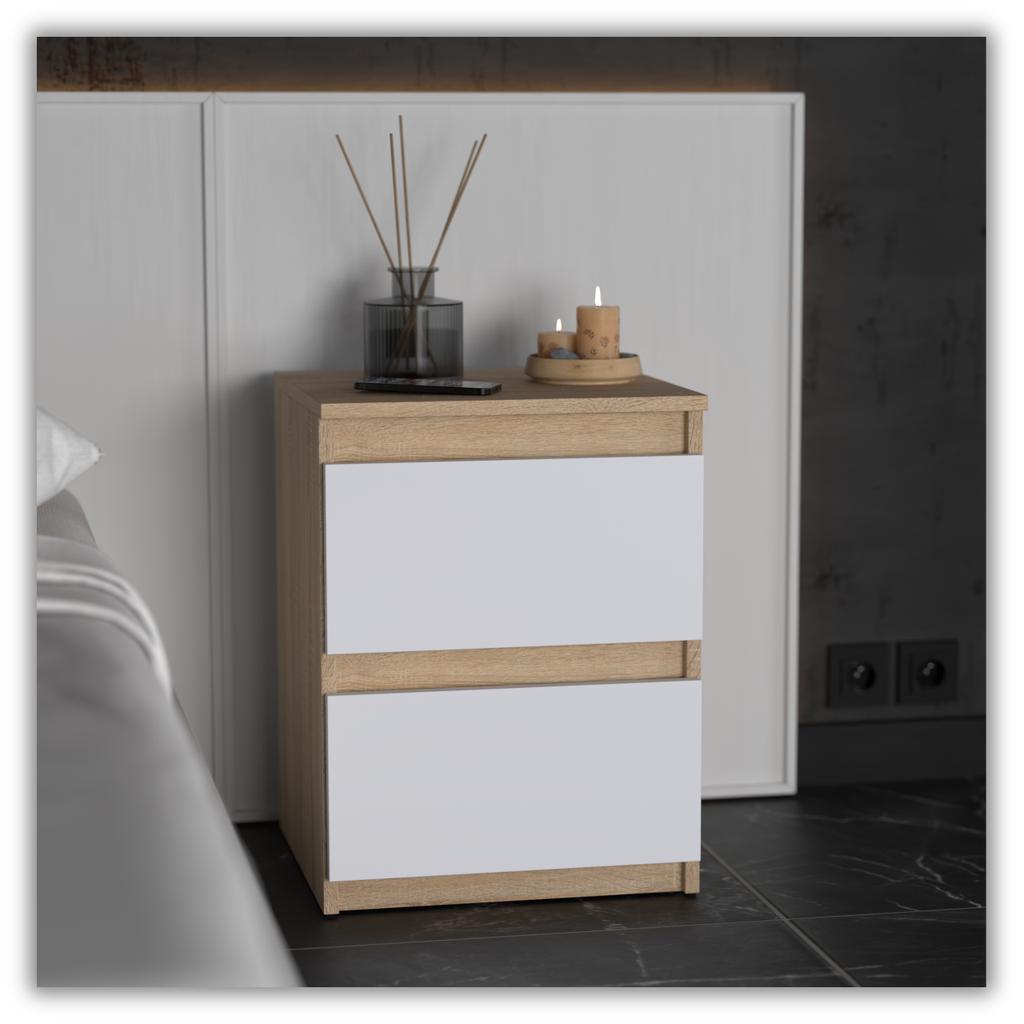Nachttisch Sonoma Eiche Weiß Matt 40 cm 2 Schubladen Nachttisch