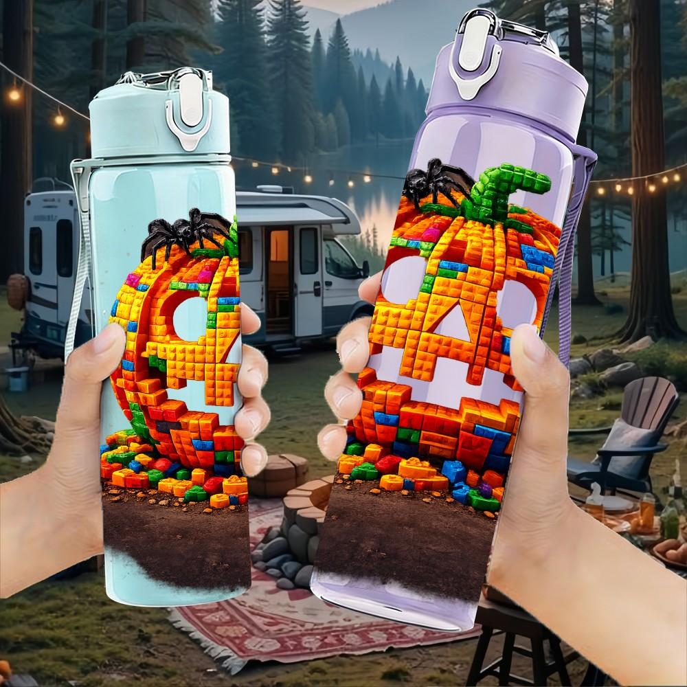 1PC Pumpkin Halloween Smile Cartoon Print 750ml Color Plastic Sports Water Bottle Leakproof Flip Straw Lid Suitable for Sports Office Home Use