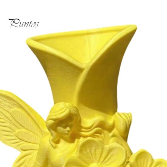 Forest Style Decor 3D Printed Fairy Garden Sculpture Vase, Fantasy Flower Pot with Bright Yellow Vase Statue, Dual-Use Holder for Desktop Entryway