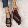 Slippers female summer wear slope heel fish mouth one-word drag muffin thick bottom retro