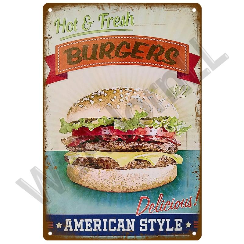 Metal Sign Delicate Fast Food Plate Tin Sign Plaque Vintage Restaurant Home Bar Cafe Kitchen Metal Poster Wall Decor Accessories