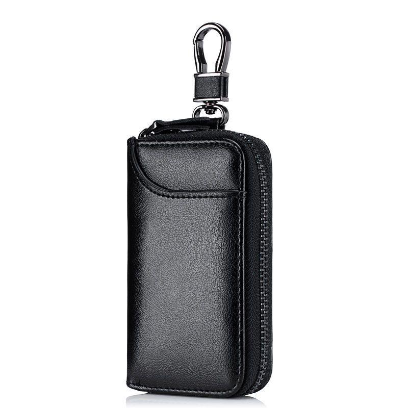 Men's Large Capacity Genuine Cowhide Key and Card Holder with Zipper
