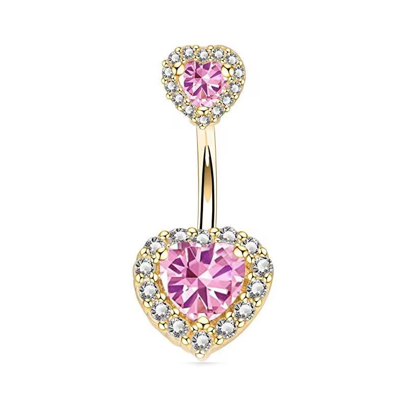 1pcs Red Zircon Curved Heart Belly Button Ring 14G Sexy Body Navel Piercing Nombril for Women Stainless Steel Blue Color Belly R