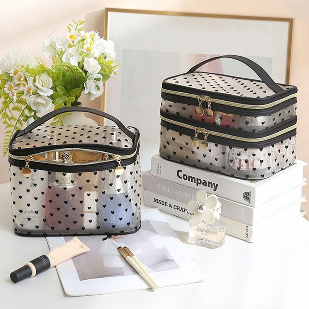 

Large Capacity Cosmetics Organizer Double/Single Layer Women Toiletry Bag Travel Single Laye-Black