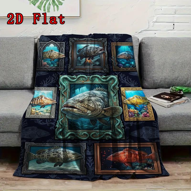 Ocean Fish Collage 2D Flat Pattern Flannel Blanket, High Quality All Seasons, Home Decor, Warmth and Comfort, Perfect for Christmas Gifts.