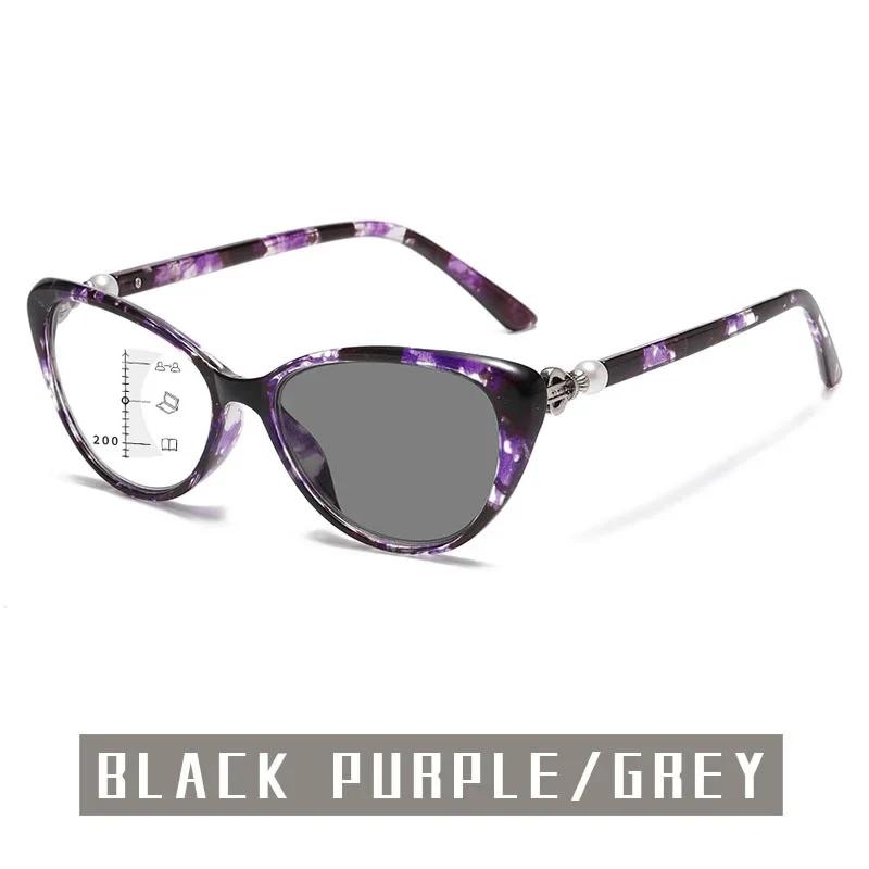 Finished Photochromic Reading Spectacles Female Cat Eye Multifocal Spectacles Colorful Spectacles for Hyperopia Diopter +1.0 to +4.0
