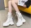 Winter 10Cm Warm Ankle Boots For Women Leather Short Boots Round Toe High Platform Fur Motorcycle Boots Thick Heel Sneakers Shoe