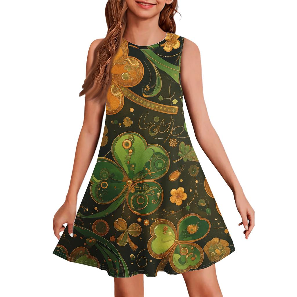 Girl Summer Dress Sleeveless Printed Color Casual Dress St. Patrick's Day