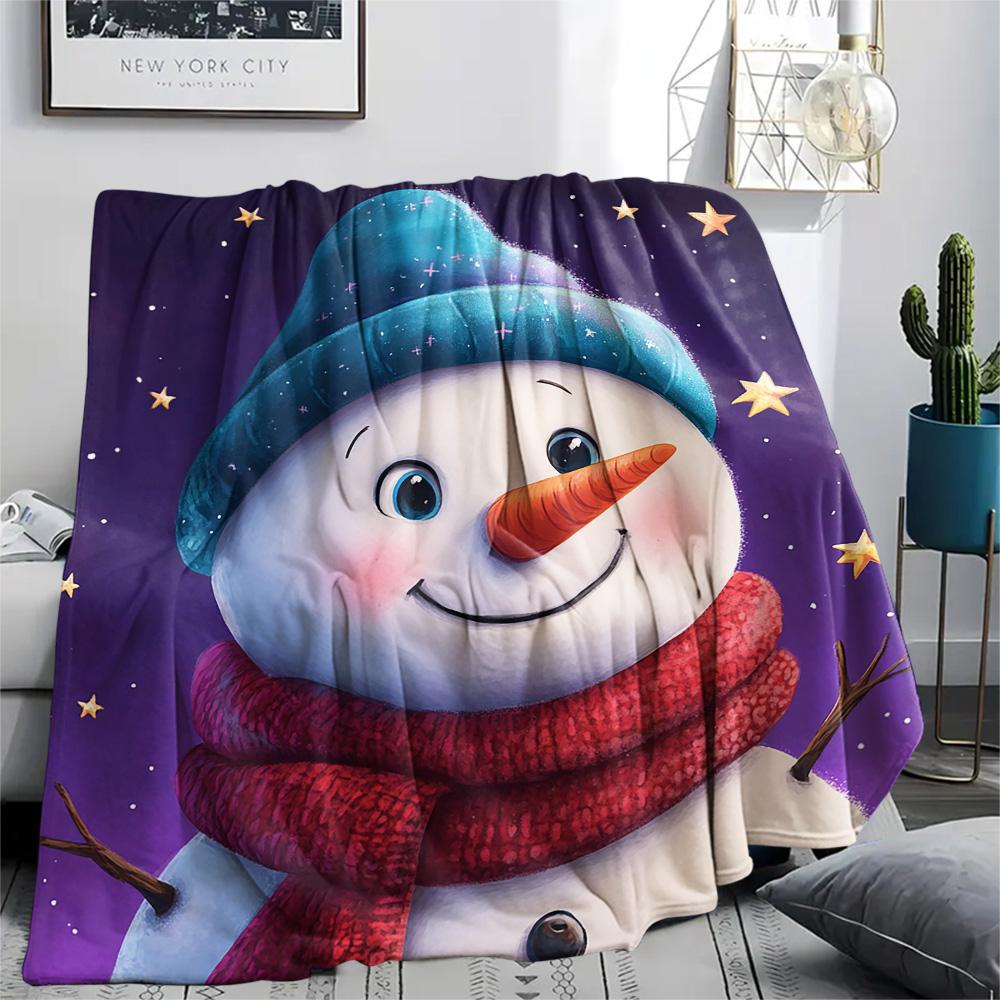 Snowman Print Flannel Blanket, High quality Comfortable for All Seasons, Home Decor, Warmth and Comfort, Perfect for Christmas Gifts
