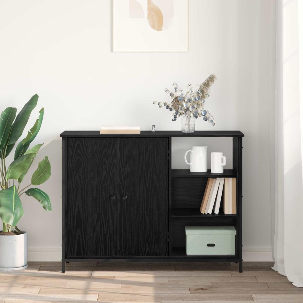 Sideboard in Black Oak Look 100 x 33 x 75 cm Engineered Wood