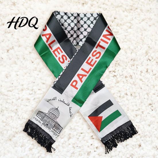 Dlouhý šátek s potiskem vlajky Palestiny, s třásněmi, saténový, barevně sladěný, unisex pro muže i ženy, patriotismus, hladký, vlastní, na oslavu národního dne, přehlídku, zábal na krk