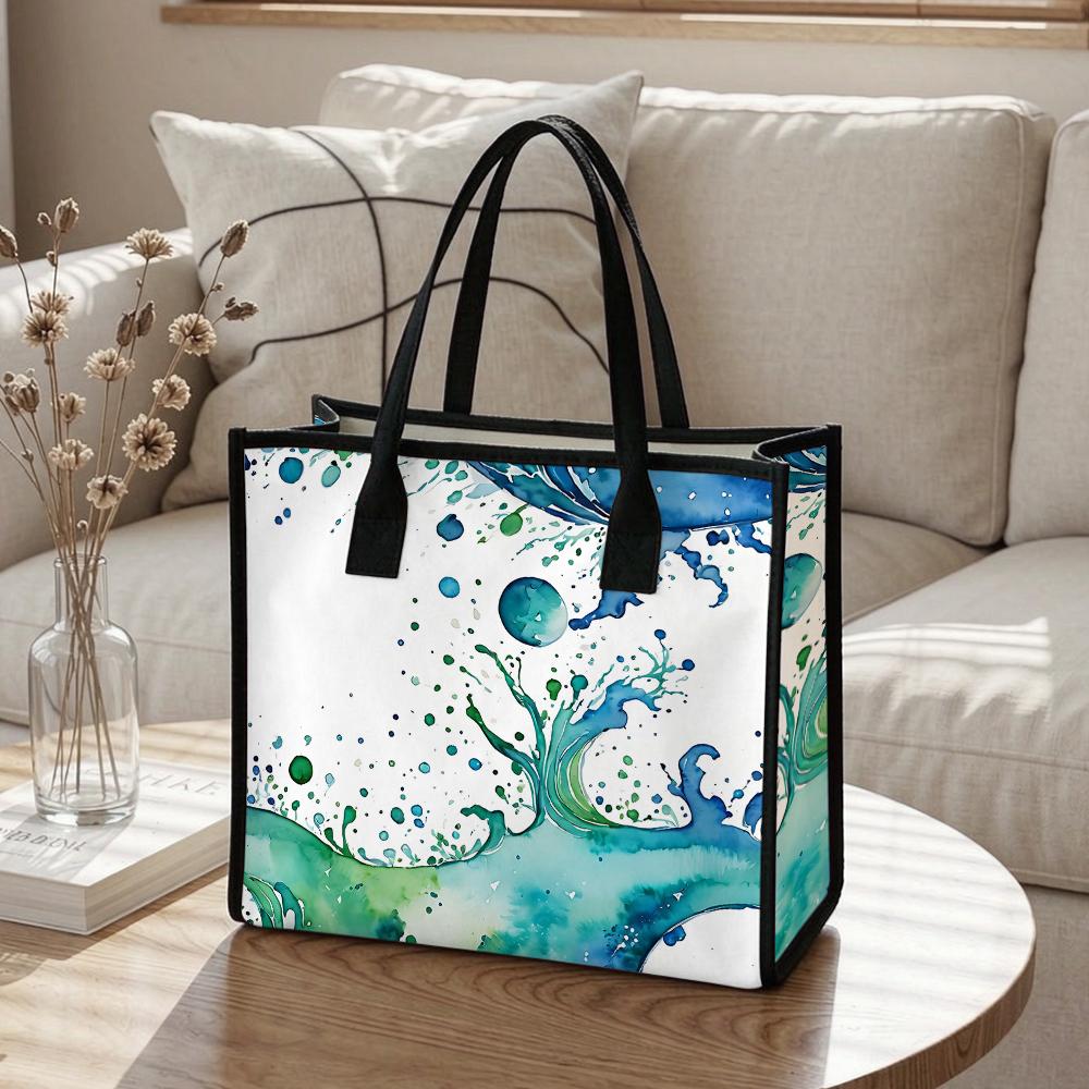 Watercolor Wave Print Portable Casual Large Capacity Shopping Tote Bag