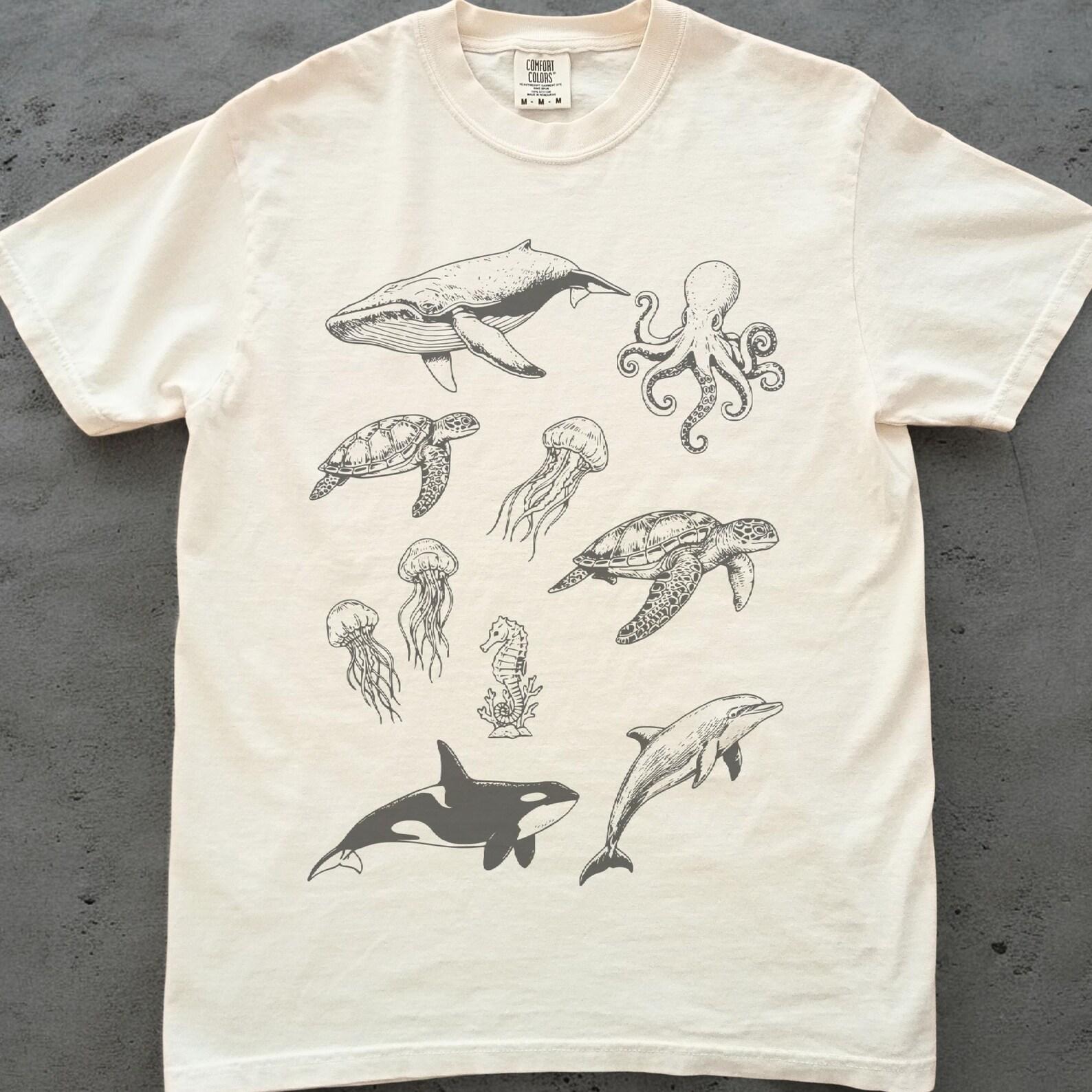 Sea Animal Shirt, Ocean Life Graphic Tee, Comfort Colors Marine Biology T shirt, Whale Turtle Octopus Dolphin Shirt, Ocean Lover Gift S
