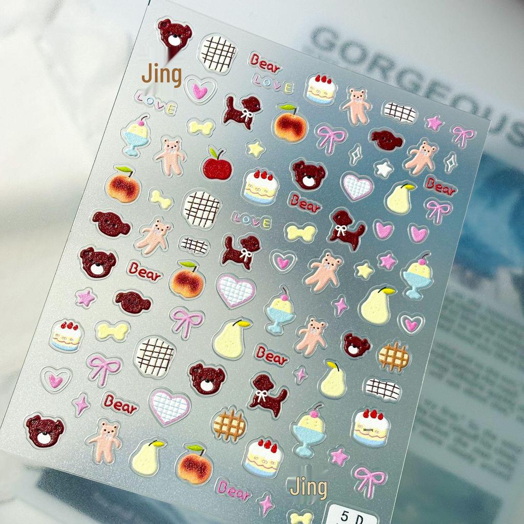 5D Cute Cartoon Bear Embossed Japanese Nail Art Stickers